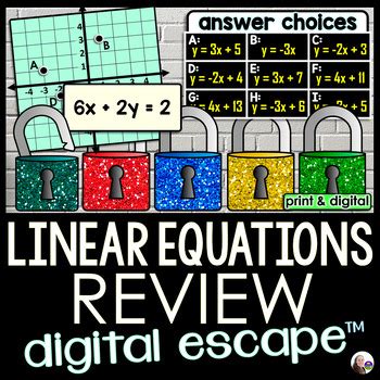 Topics covered Solving equations and inequalities, quadratic word problems, graphing linear equations and inequalities, linear equations word problems, solving absolute value equations and 30 Products 50. . Linear equations digital escape